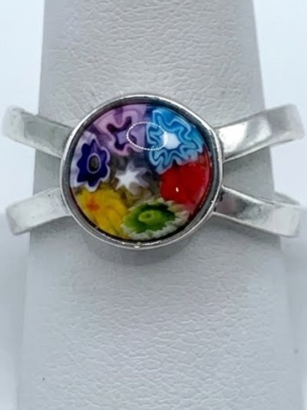 Alan K. "Wandering Star" Murano Glass Millefiori Sterling Silver Ring Size 9